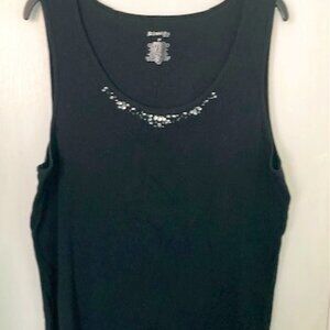 St. Johns Bay 2X Black Ribbed Tank w/Jewel Accents